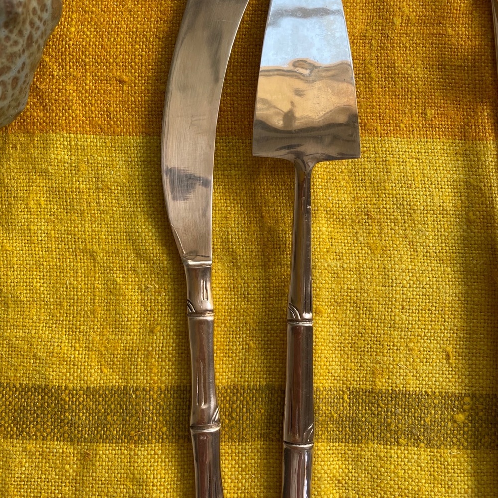 1950s brass bamboo pattern Dessert Serving Set